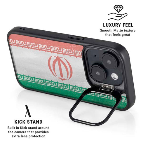 Iran Flag Distressed iPhone 15 Plus Kickstand Case